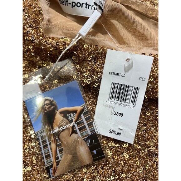 Self Portrait Gold Sequin Asymmetric Zip Top Sz 0  NWT - Picture 3 of 11